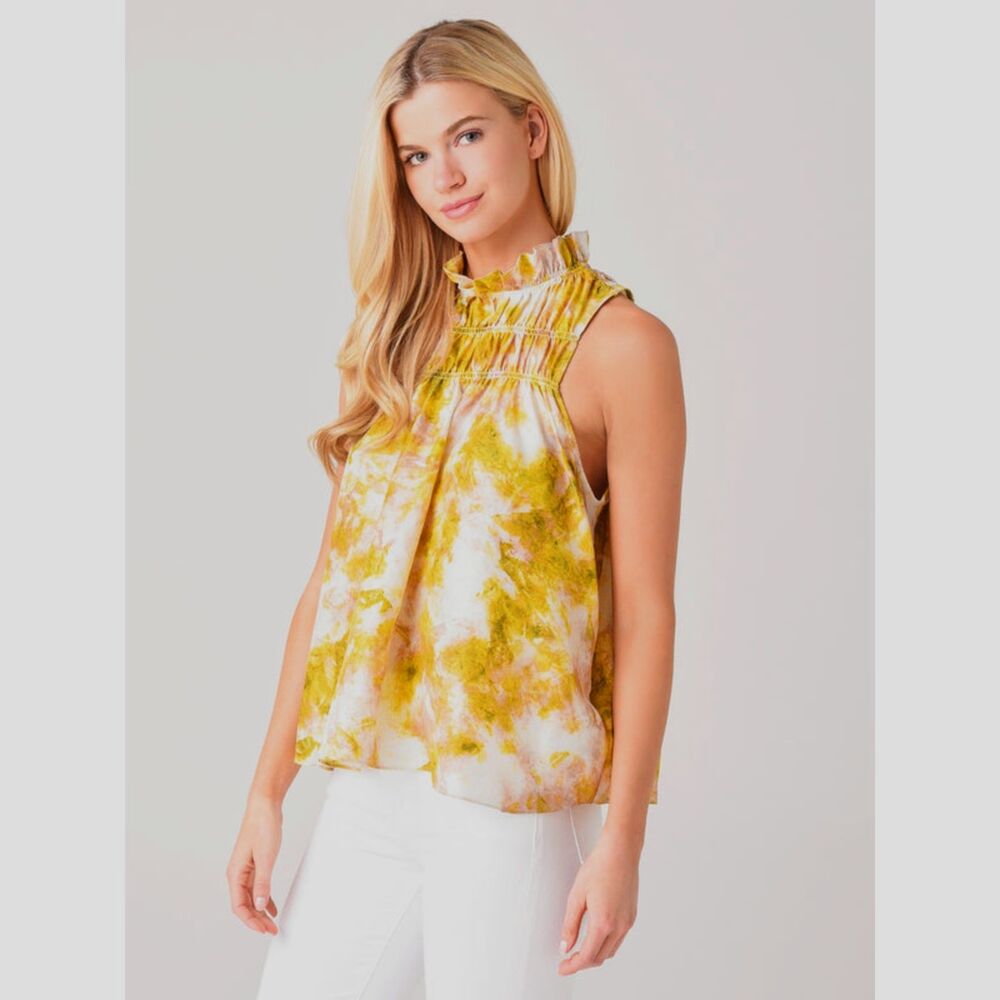 Joie Summer Porcelain Smocked Neck Sleeveless Top Yellow Size XS NWT